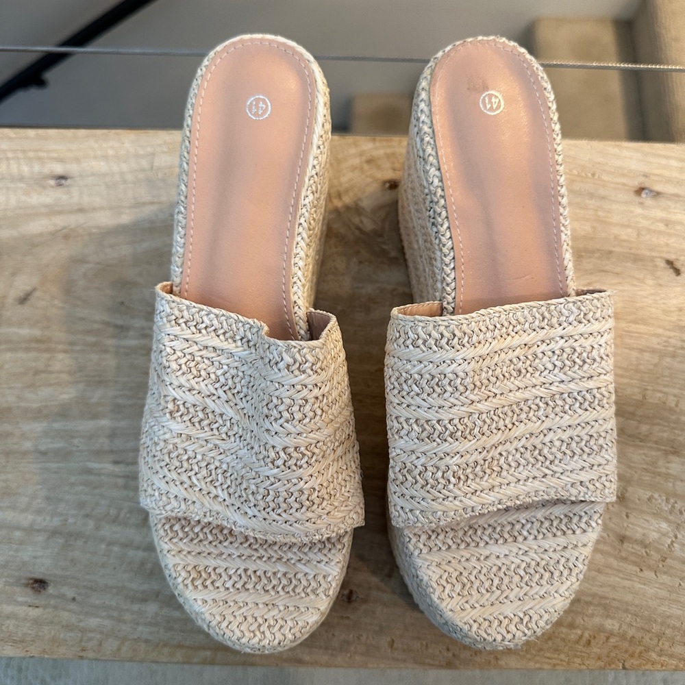 Platform Espadrille Wedge Sandals Raffia Open Toe Slides Women’s Summer | Size 9 - Picture 5 of 9